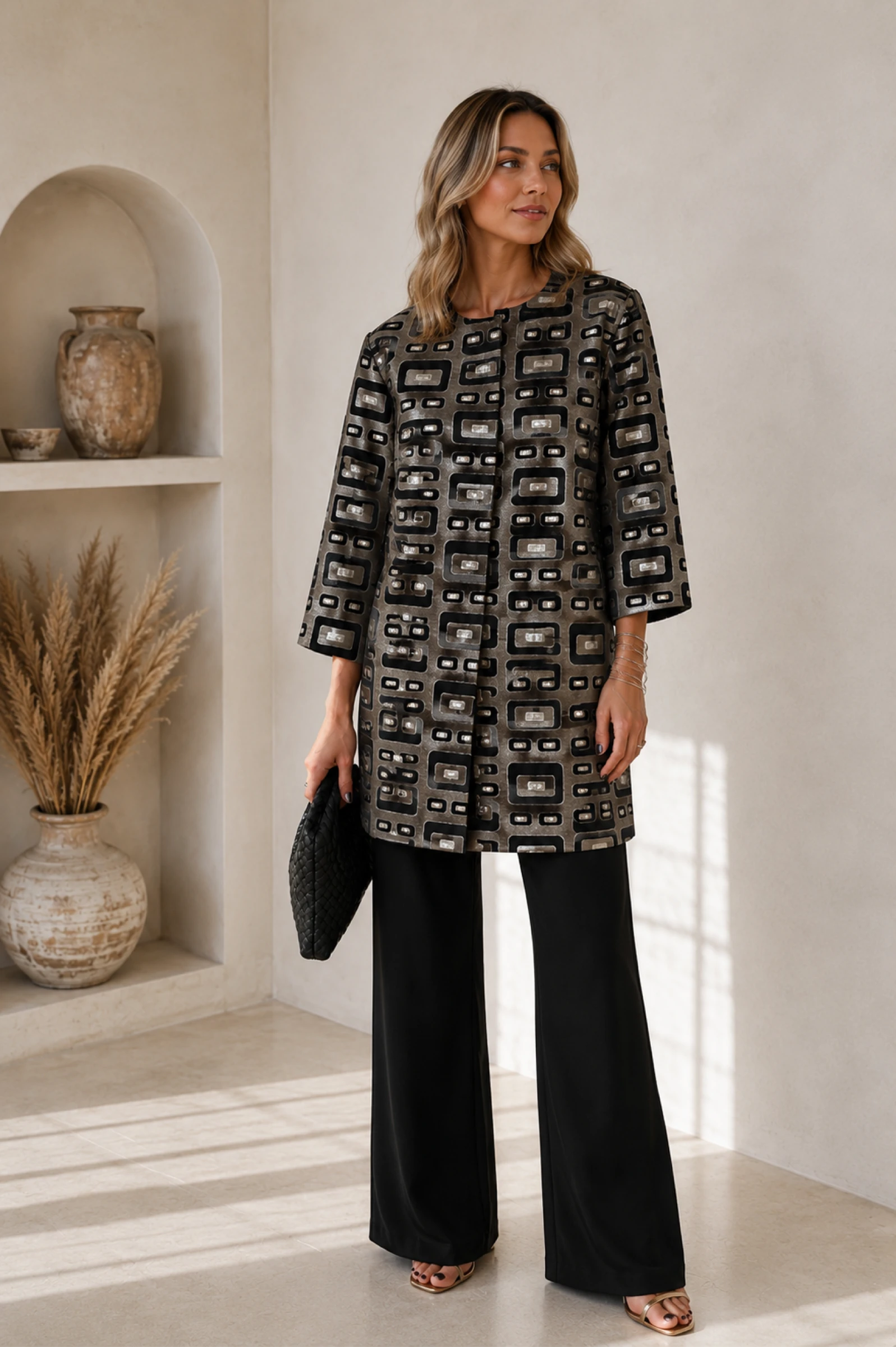 Terra di Siena jacquard jasje glansprint Made in Italy maat L